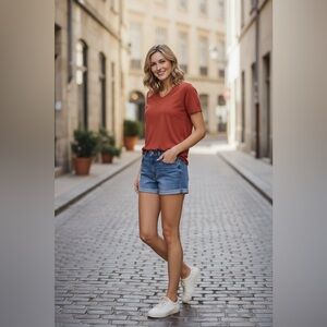 Candace Cameron Bure Denim Cut‑Off Shorts NWT • 22WP • Petite • Indigo Wash